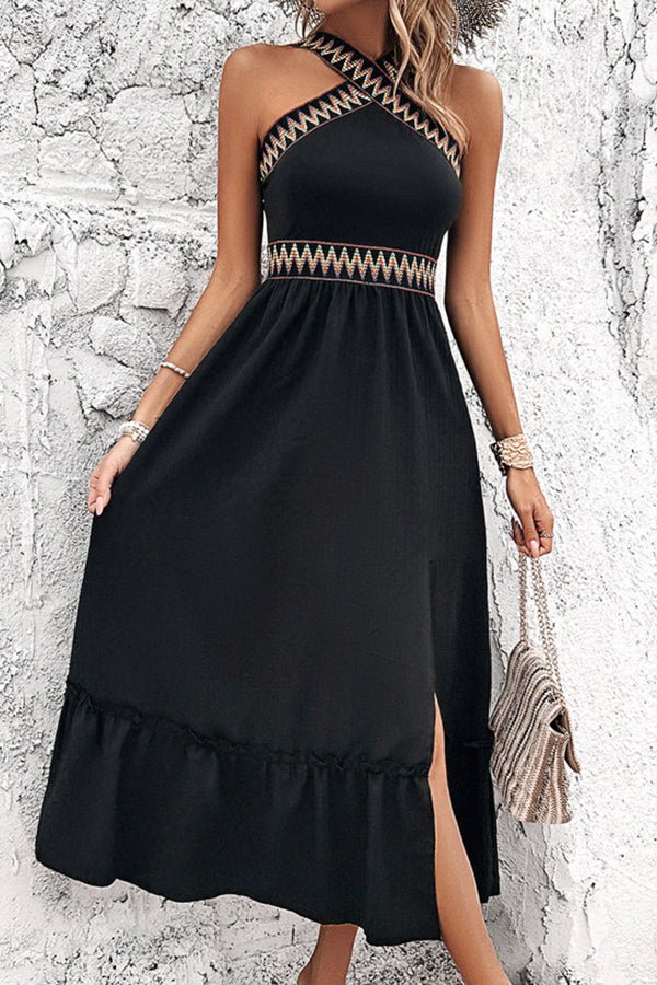 Solid Color Patchwork Side Slit Dress - Image 4