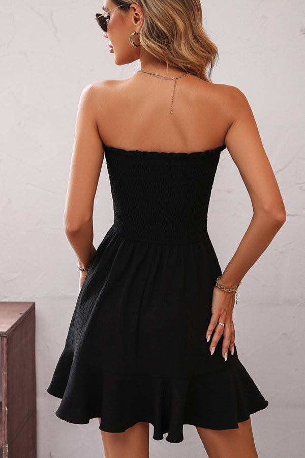 Smocked Chest Bandeau Solid Color Dress - Image 6