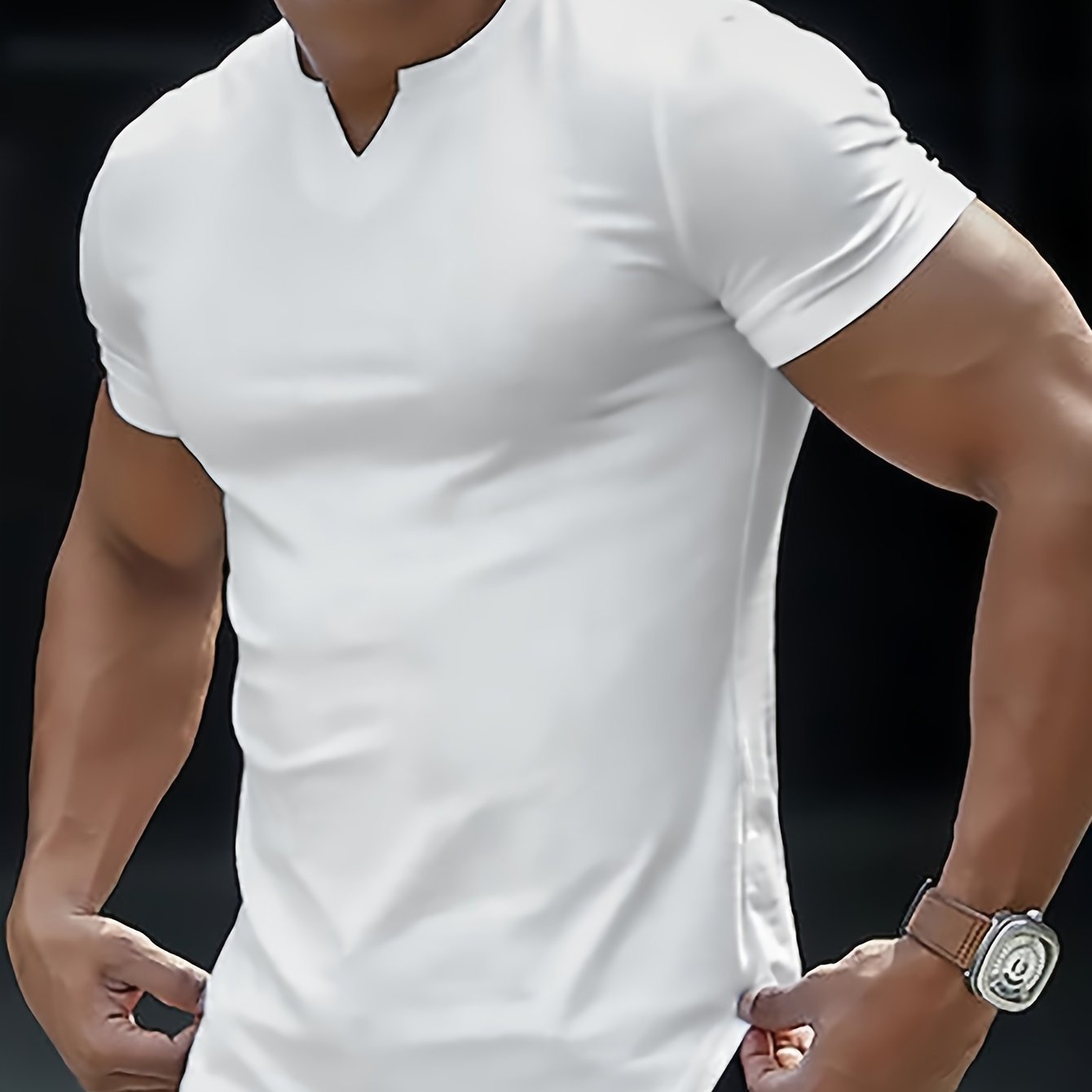 Solid Color Men??s Comfy V-Neck Medium Stretch T-shirt, Men??s Summer Clothes, Men??s Outfits - Image 16