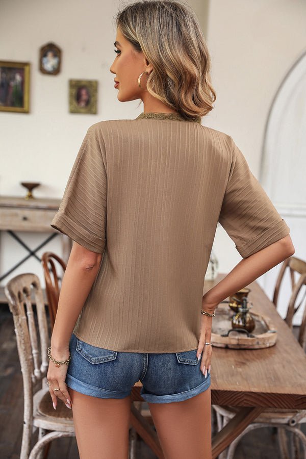 V Neck Patchwork Solid Casual Tops - Image 6