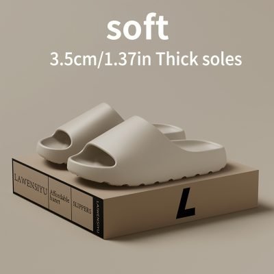 Minimalist Solid Color Pillow Slides, Slip On Lightweight Soft Sole Home Shower Slides, Unisex Non-slip Summer Beach Slides