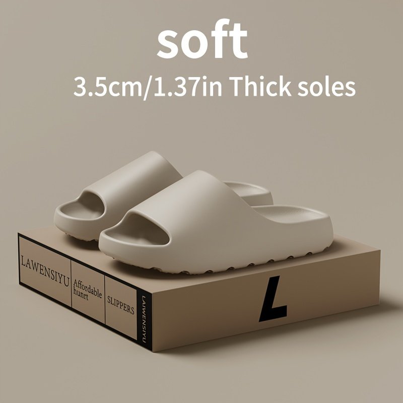 Minimalist Solid Color Pillow Slides, Slip On Lightweight Soft Sole Home Shower Slides, Unisex Non-slip Summer Beach Slides