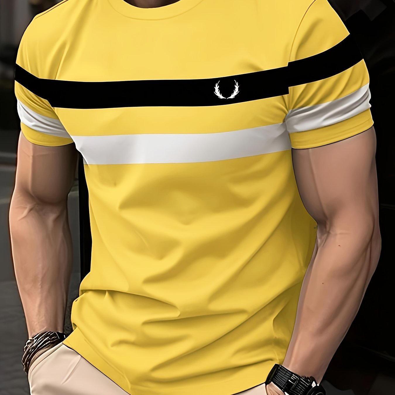 Men??s Stripe Pattern Crew Neck And Short Sleeve T-shirt, Casual And Chic Tops For Summer Outdoors Activities - Image 3