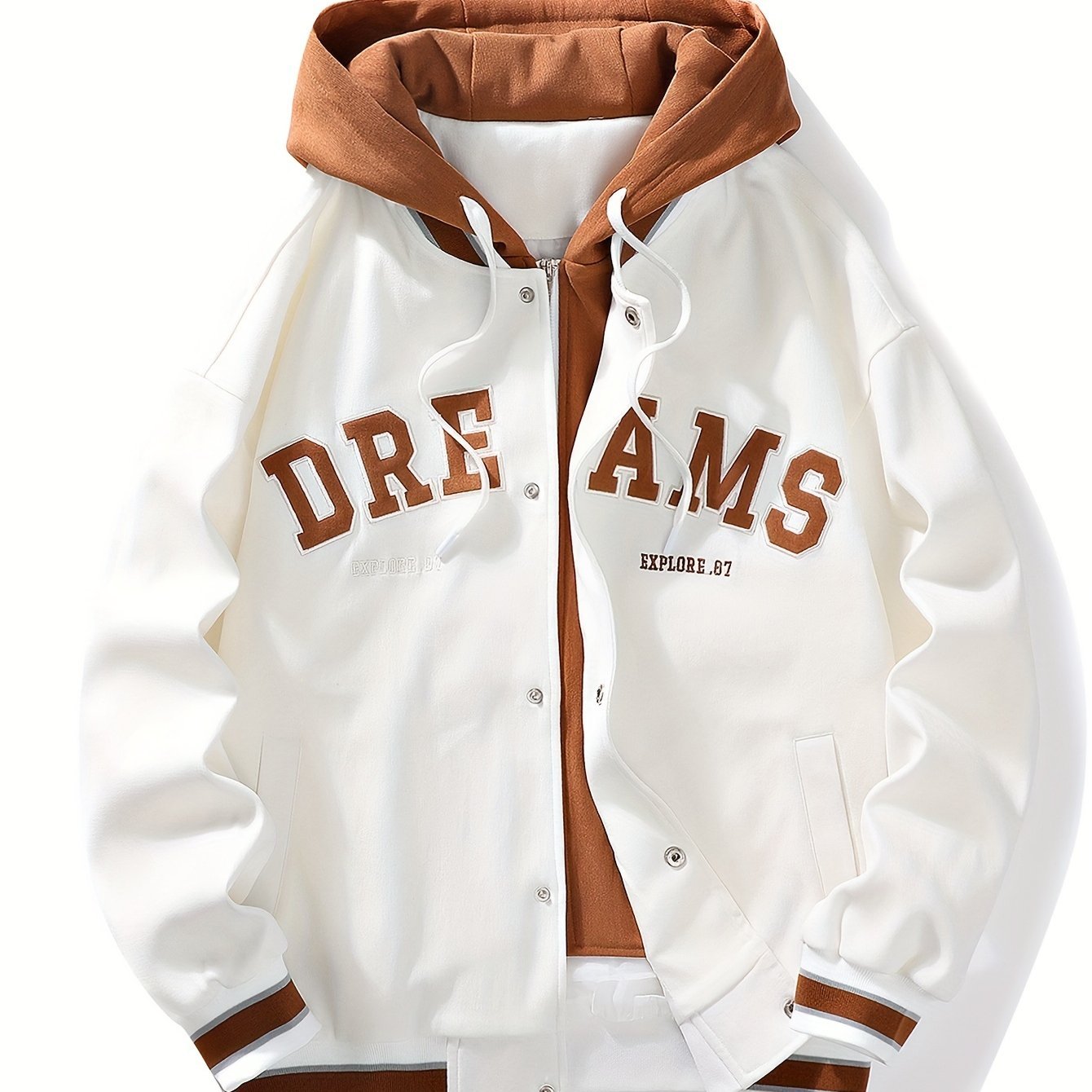 Men??s Casual Hooded Varsity Jacket, Street Style Letter Print Jacket For School - Image 4