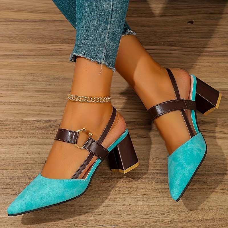 Women??s Pointed Toe Block High Heel Sandals, Fashion Solid Color Slingback Shoes, Versatile Mid Heels - Image 5