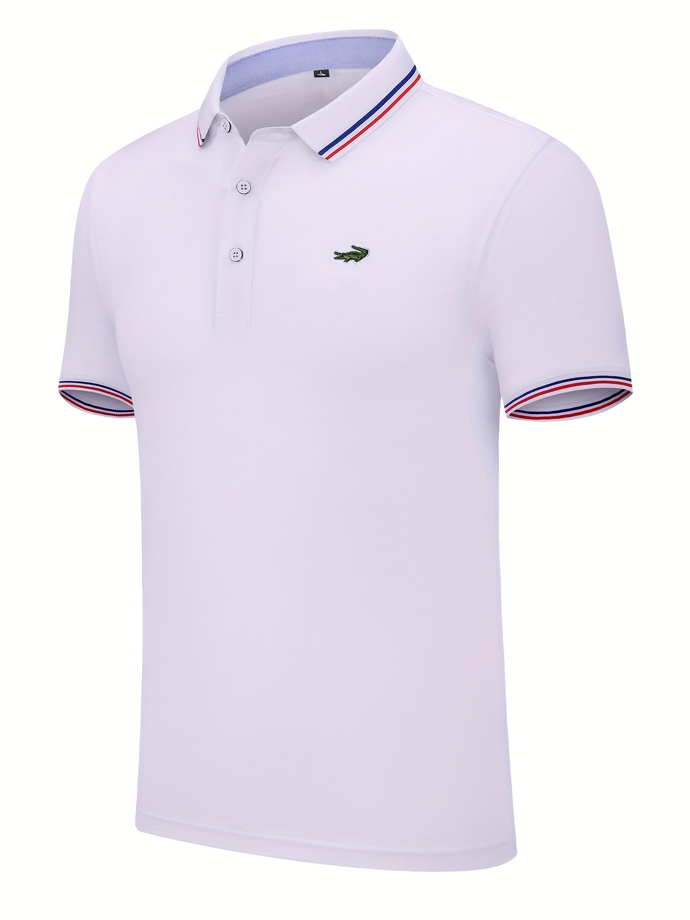 Breathable Embroidered Shirt, Men??s Casual Crocodile Pattern Stripe Lapel Button Up Golf Shirt For Summer