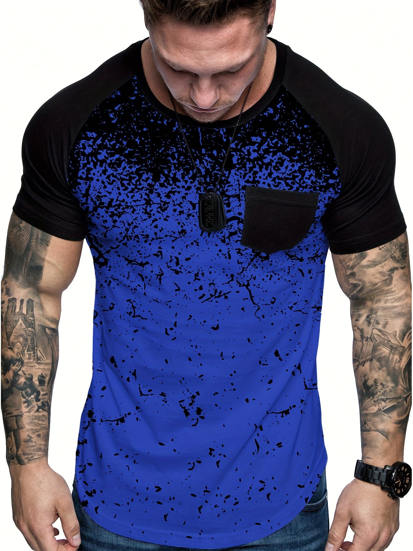 Chic Printed T-shirt, Men??s Casual Street Style Stretch Round Neck Tee Shirt For Summer