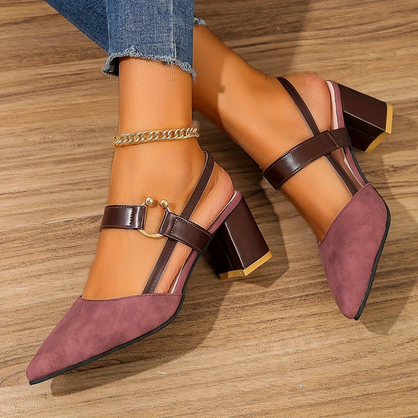 Women??s Pointed Toe Block High Heel Sandals, Fashion Solid Color Slingback Shoes, Versatile Mid Heels - Image 16