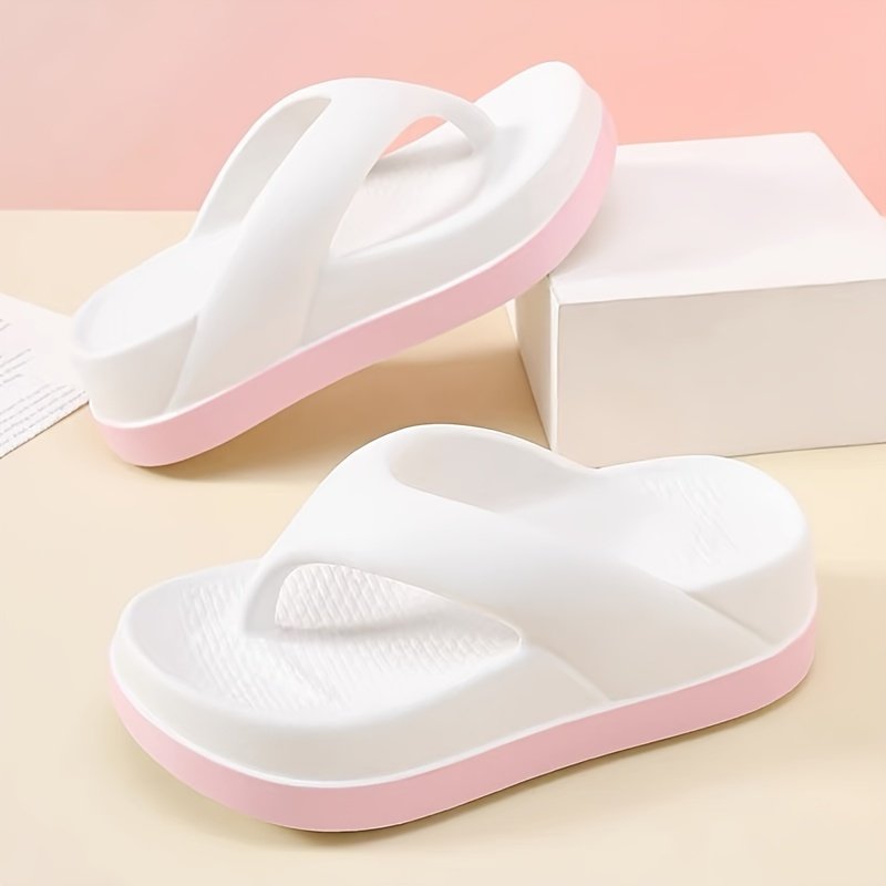 Women??s Contrast Color Flip Flops, Soft Sole Platform Slip On EVA Vacation Slides, Non-slip Beach Slides - Image 6