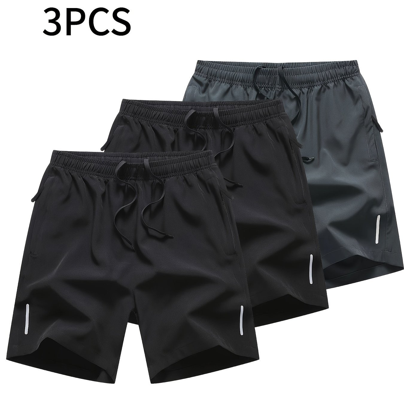 3pcs Men??s Solid Fashion Active Shorts, Drawstring Shorts With Zipper Pockets For Summer Training, Summer Daily - Image 2