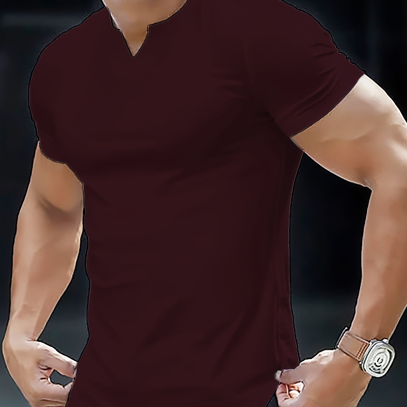 Solid Color Men??s Comfy V-Neck Medium Stretch T-shirt, Men??s Summer Clothes, Men??s Outfits - Image 8