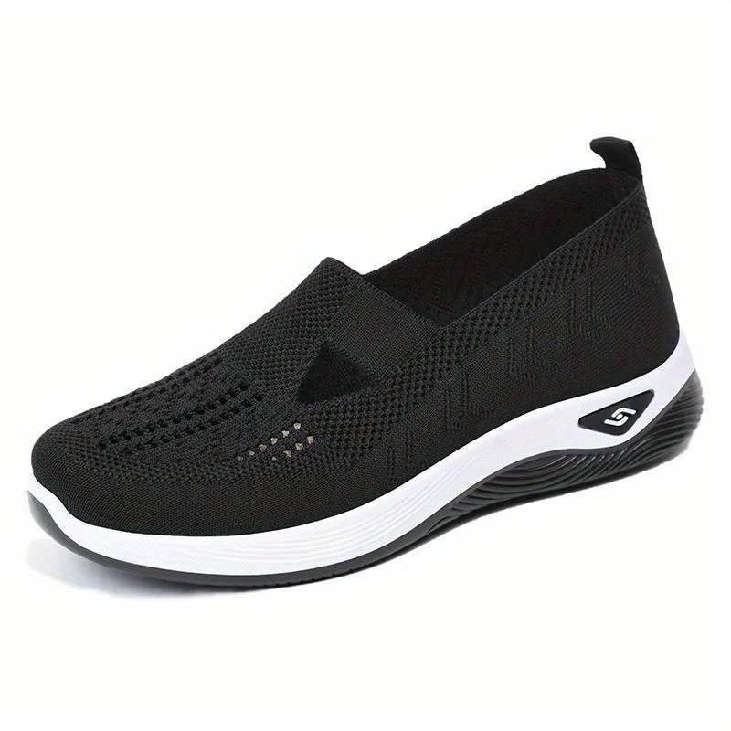 Women??s Solid Color Knitted Sneakers, Soft Sole Platform Casual Walking Shoes, Low-top Breathable Daily Shoes - Image 9