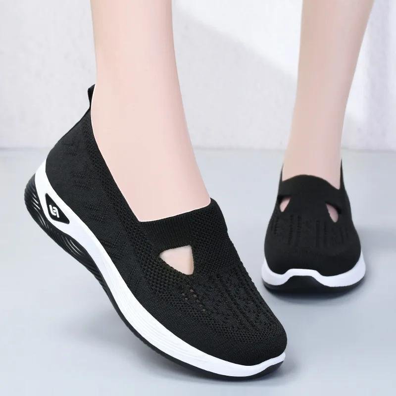 Women??s Solid Color Knitted Sneakers, Soft Sole Platform Casual Walking Shoes, Low-top Breathable Daily Shoes - Image 12