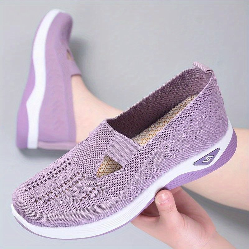 Women??s Solid Color Knitted Sneakers, Soft Sole Platform Casual Walking Shoes, Low-top Breathable Daily Shoes - Image 11