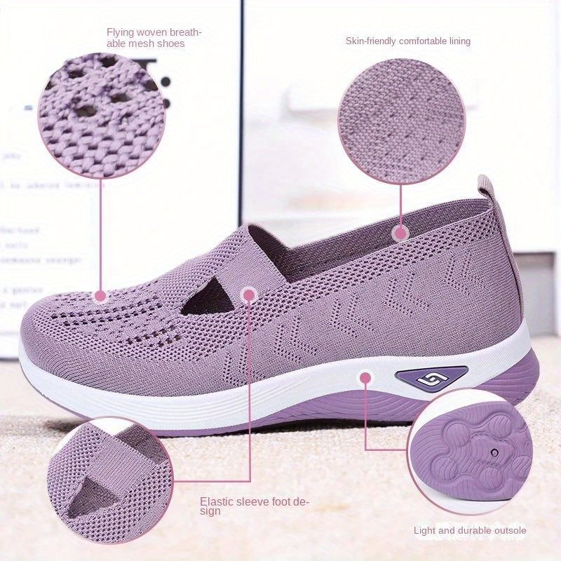 Women??s Solid Color Knitted Sneakers, Soft Sole Platform Casual Walking Shoes, Low-top Breathable Daily Shoes - Image 8