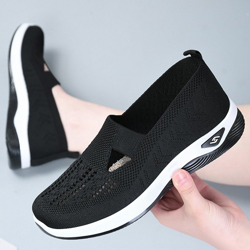 Women??s Solid Color Knitted Sneakers, Soft Sole Platform Slip On Walking Comfort Shoes, Low-top Breathable Shoes