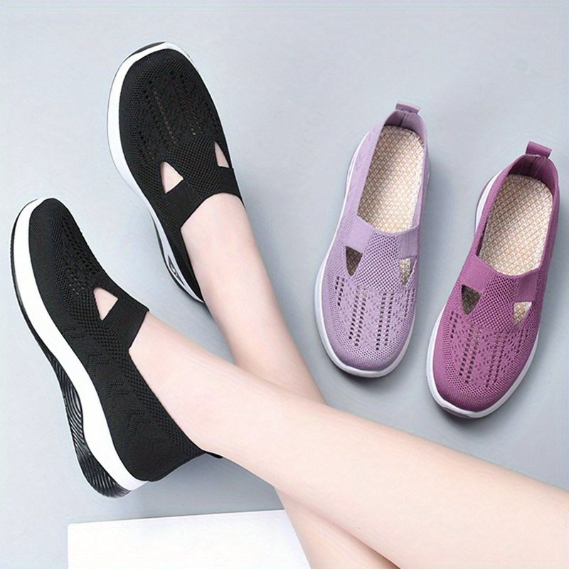 Women??s Solid Color Knitted Sneakers, Soft Sole Platform Slip On Walking Comfort Shoes, Low-top Breathable Shoes - Image 13
