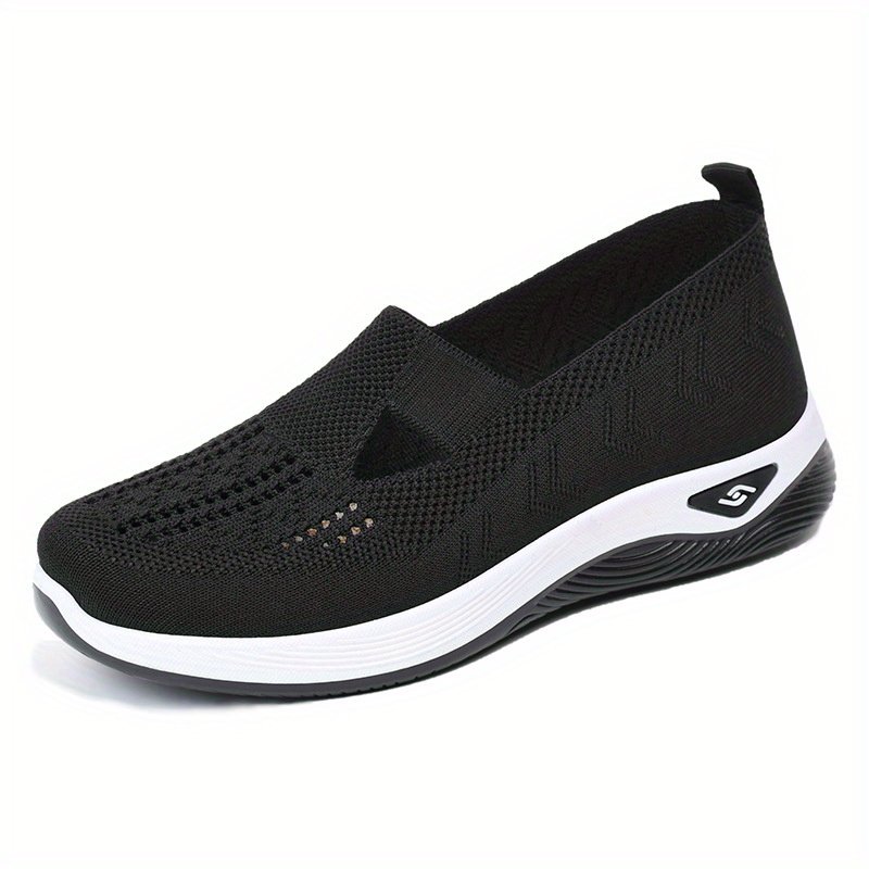 Women??s Solid Color Knitted Sneakers, Soft Sole Platform Slip On Walking Comfort Shoes, Low-top Breathable Shoes - Image 4