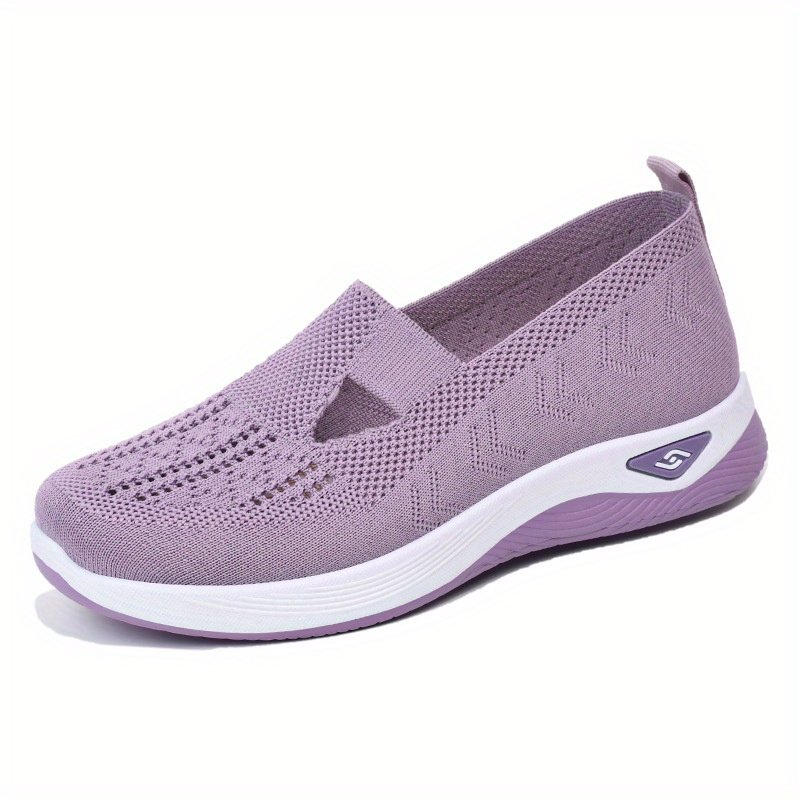 Women??s Solid Color Knitted Sneakers, Soft Sole Platform Slip On Walking Comfort Shoes, Low-top Breathable Shoes - Image 14