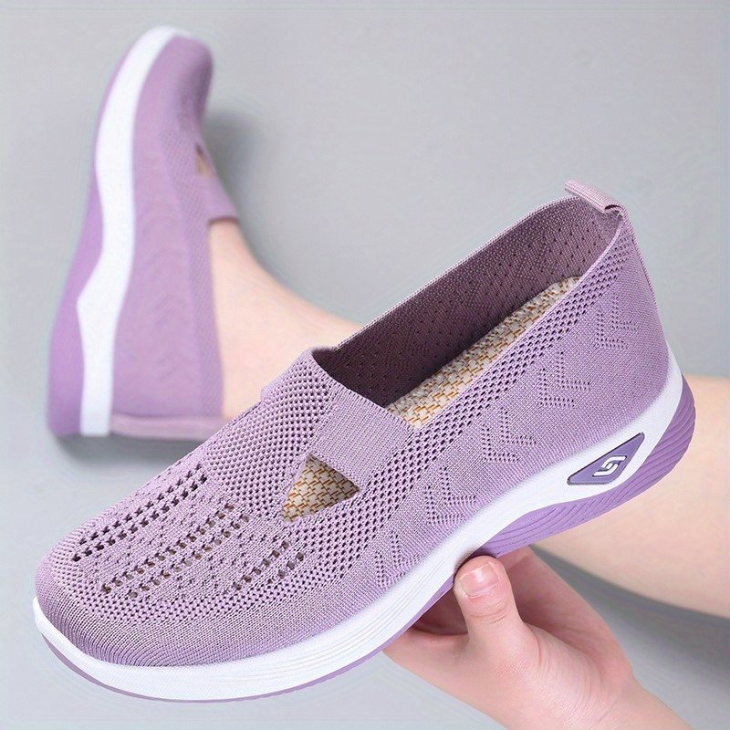 Women??s Solid Color Knitted Sneakers, Soft Sole Platform Slip On Walking Comfort Shoes, Low-top Breathable Shoes - Image 11