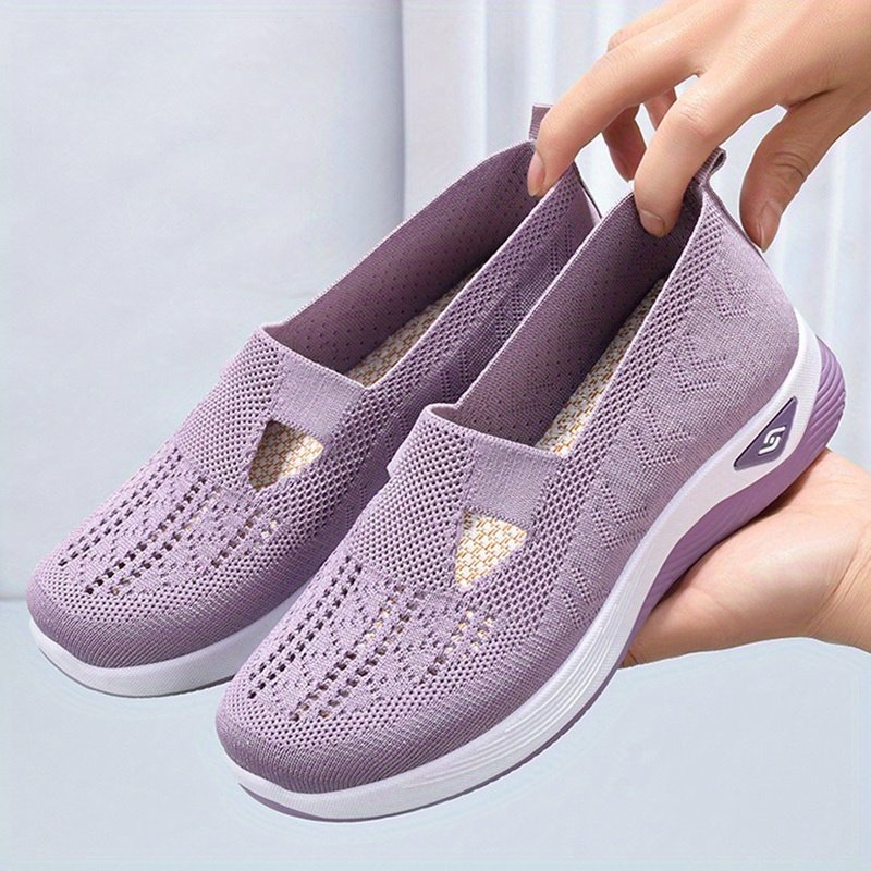 Women??s Solid Color Knitted Sneakers, Soft Sole Platform Slip On Walking Comfort Shoes, Low-top Breathable Shoes - Image 6