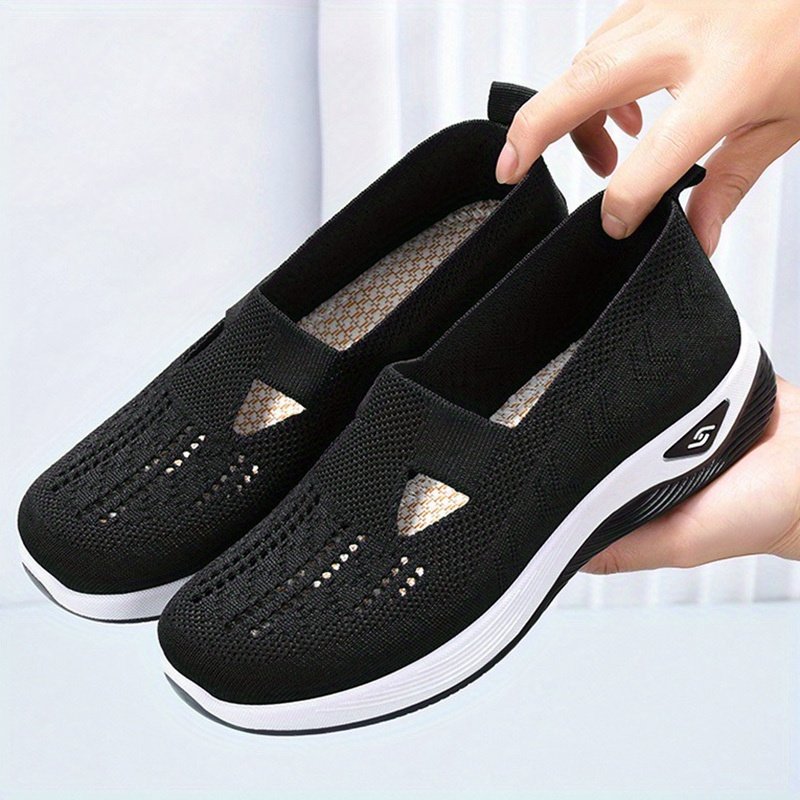 Women??s Solid Color Knitted Sneakers, Soft Sole Platform Slip On Walking Comfort Shoes, Low-top Breathable Shoes - Image 8