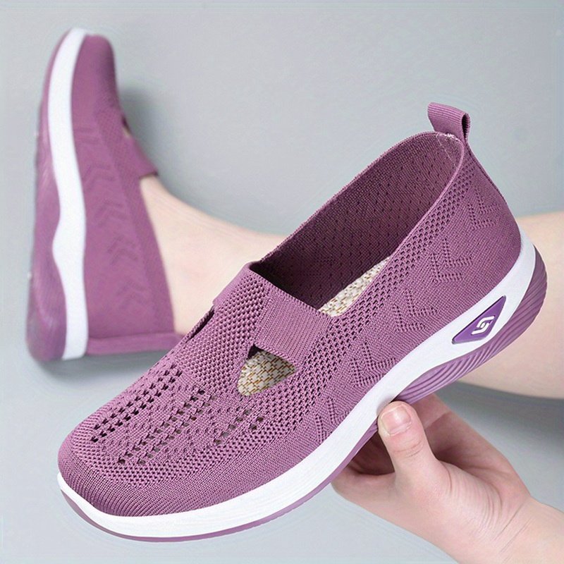 Women??s Solid Color Knitted Sneakers, Soft Sole Platform Slip On Walking Comfort Shoes, Low-top Breathable Shoes - Image 5