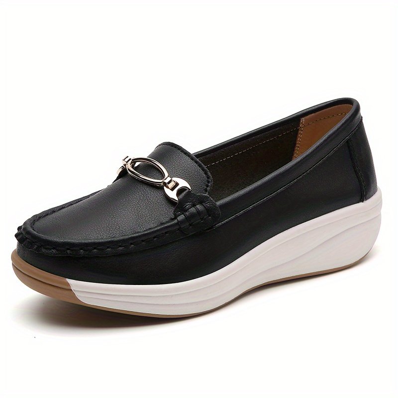 Women??s Casual Loafers, Metallic Buckle Decor Slip On Shoes, Casual Comfortable Soft Sole Walking Shoes - Image 6