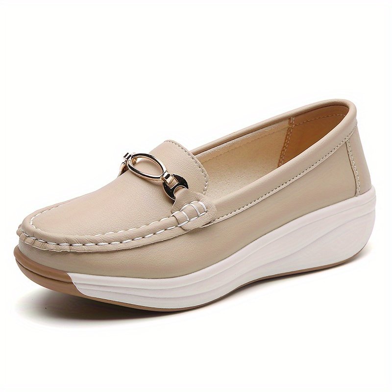 Women??s Casual Loafers, Metallic Buckle Decor Slip On Shoes, Casual Comfortable Soft Sole Walking Shoes - Image 2