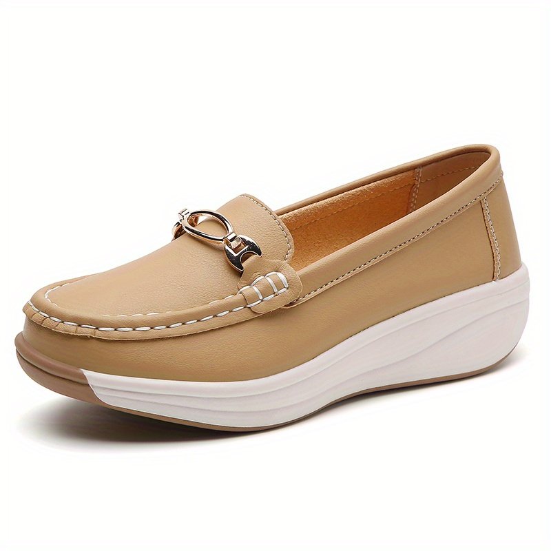 Women??s Casual Loafers, Metallic Buckle Decor Slip On Shoes, Casual Comfortable Soft Sole Walking Shoes - Image 3