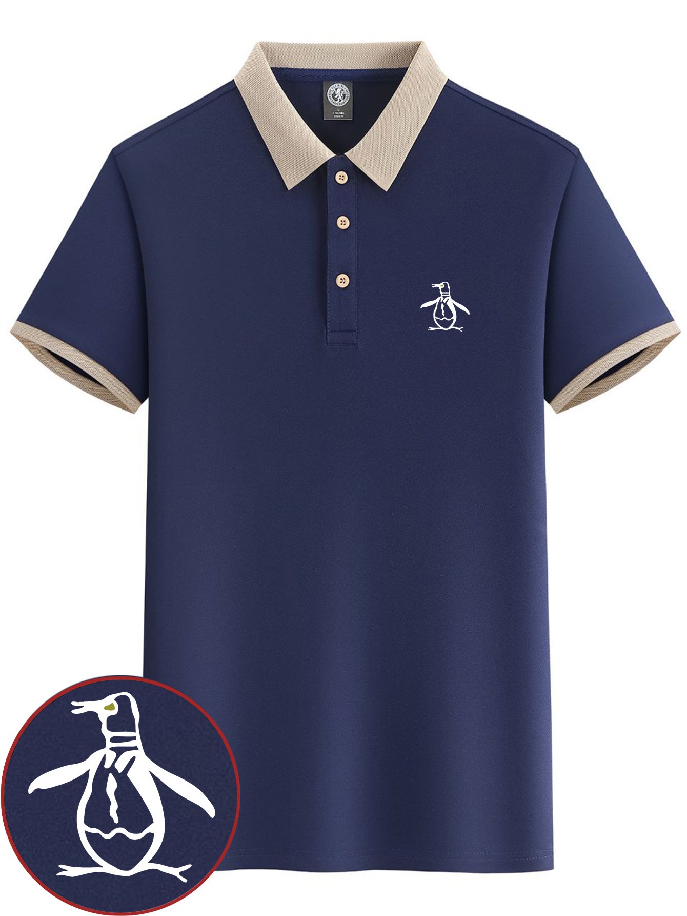 Penguin Sketch Print Men??s Short Sleeve Lapel Golf T-shirt, Summer Trendy Tennis Tees, Casual Comfy Breathable Top For Outdoor Sports
