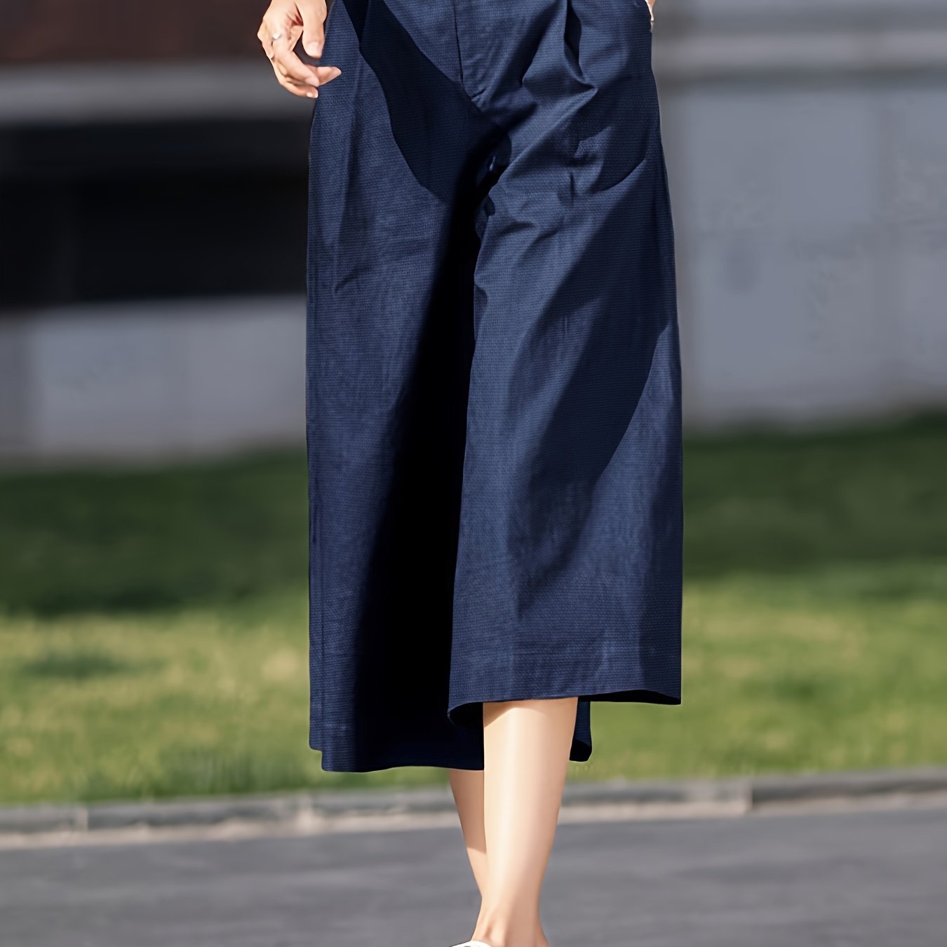 Solid Color Wide Leg Capris Pants, Casual Loose Pants For Spring & Summer, Women??s Clothing - Image 2