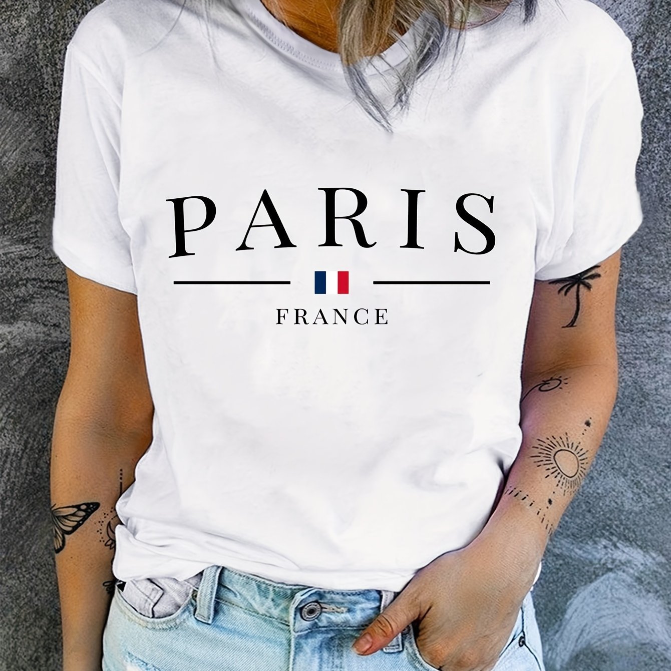 PARIS Print T-shirt, Short Sleeve Crew Neck Casual Top For Summer & Spring, Women??s Clothing - Image 4
