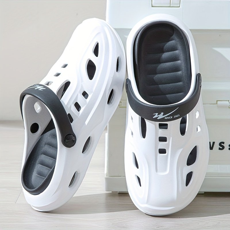 Men??s Trendy Hollow Out Colour Block Slippers, Comfy Non Slip Durable Backless Slides For Men??s Outdoor Activities