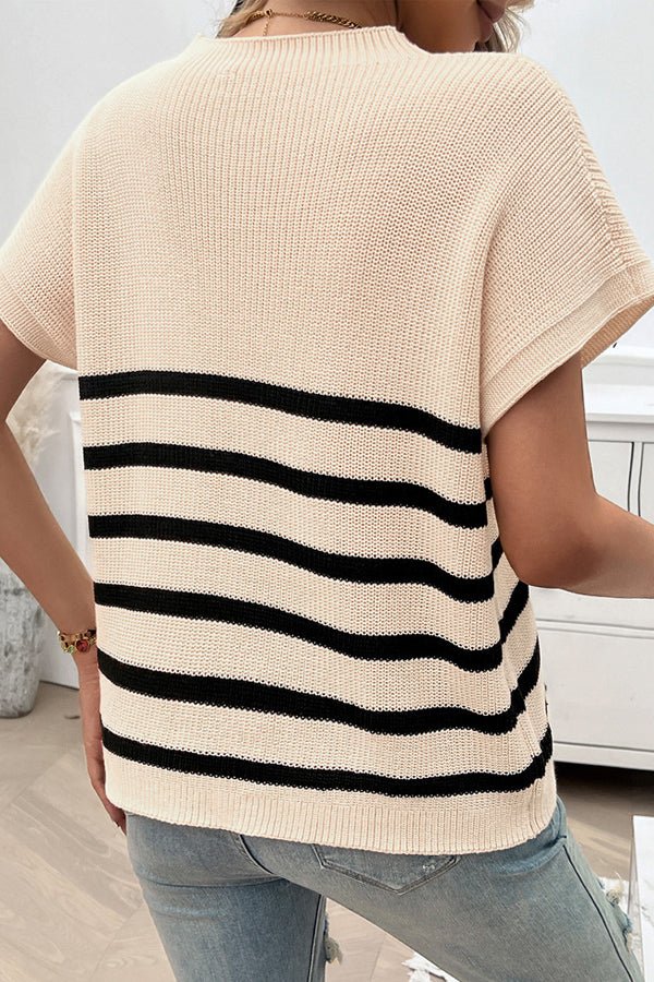 Round Neck Stripe Print Causal Tops - Image 6