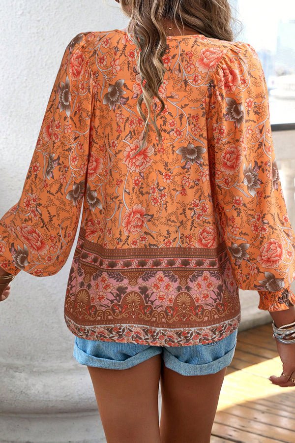 Floral Print Long Sleeve V Neck Casual Tops - Image 5