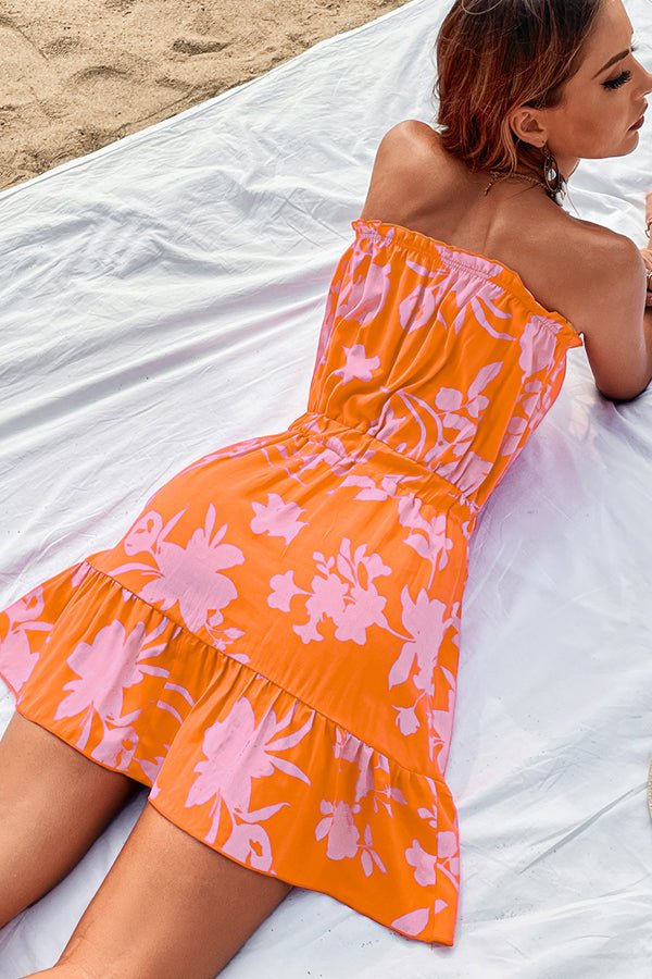 Floral Print Strapless Tie Waist Casual Dress - Image 4