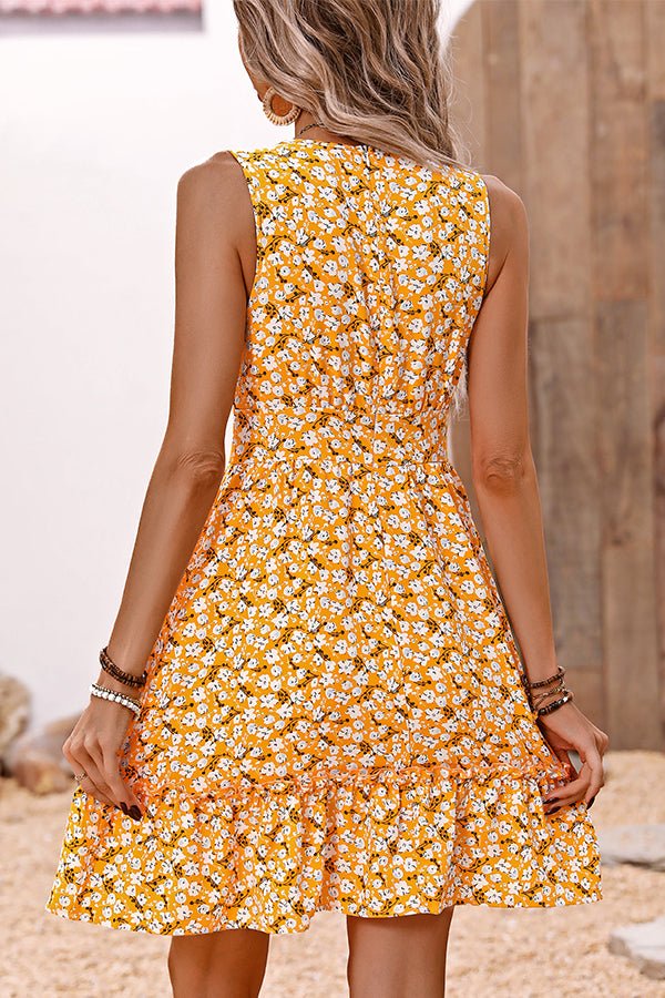 V Neck Floral Print Casual Mini Dress - Image 5