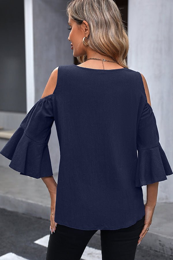 Fashion Knot Front Ruffle Sleeve Casual Tops - Image 6