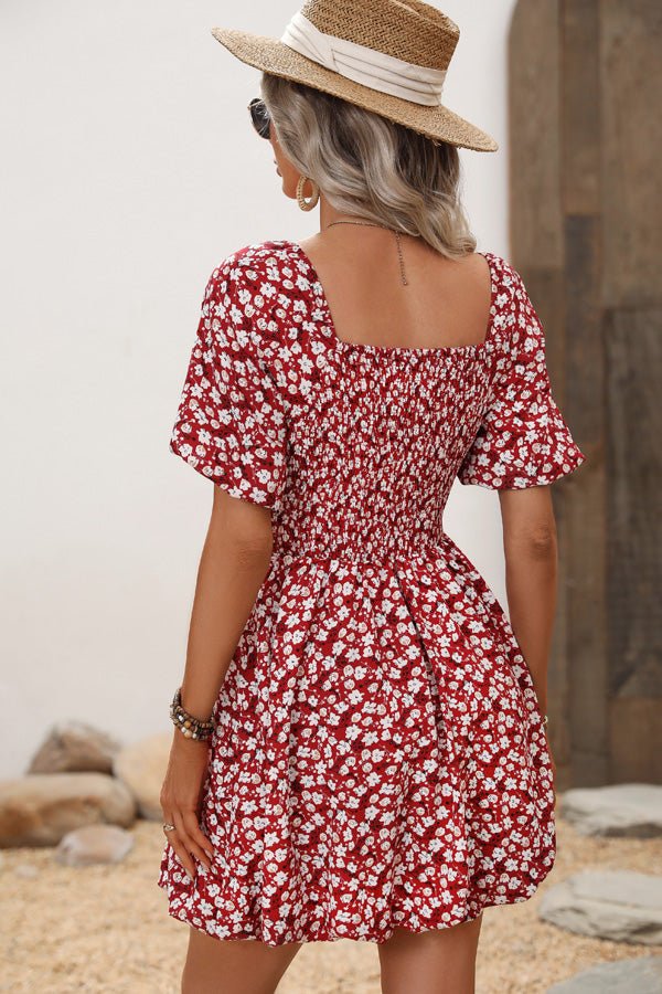 Floral Print Puff Sleeves Ruffled Mini Dress - Image 5