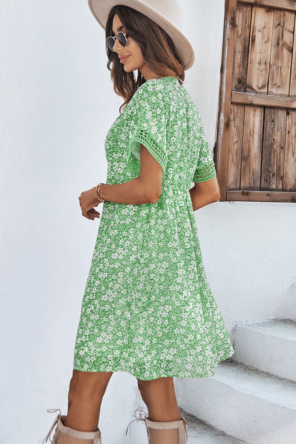 Floral Print V Neck Ruffled Casual Dress - Image 3