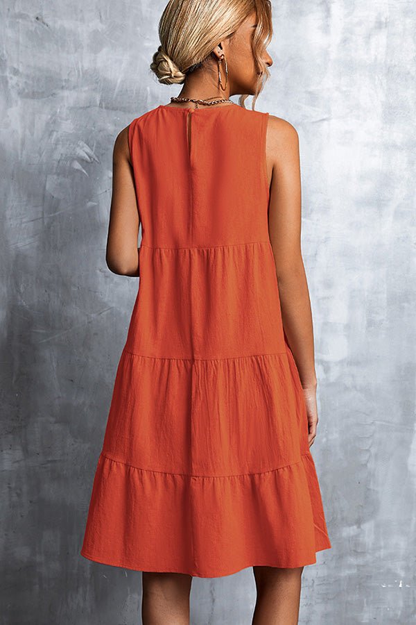 Ruffled Round Neck Solid Sleeveless Mini Dress - Image 5