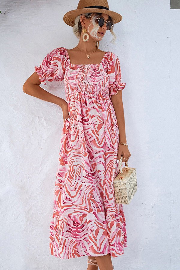 Smocked Print Off The Shoulder Midi Dress - Image 4