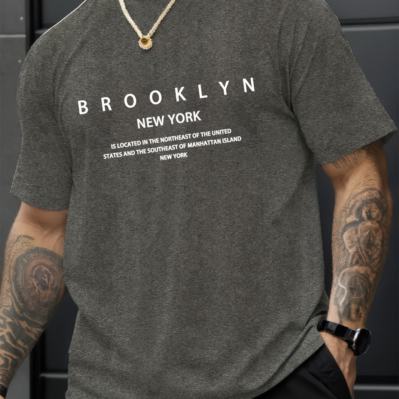 Brooklyn And New York Print Men??s Creative Top, Casual Short Sleeve Crew Neck T-shirt, Men??s Clothing For Summer Outdoor - Image 7