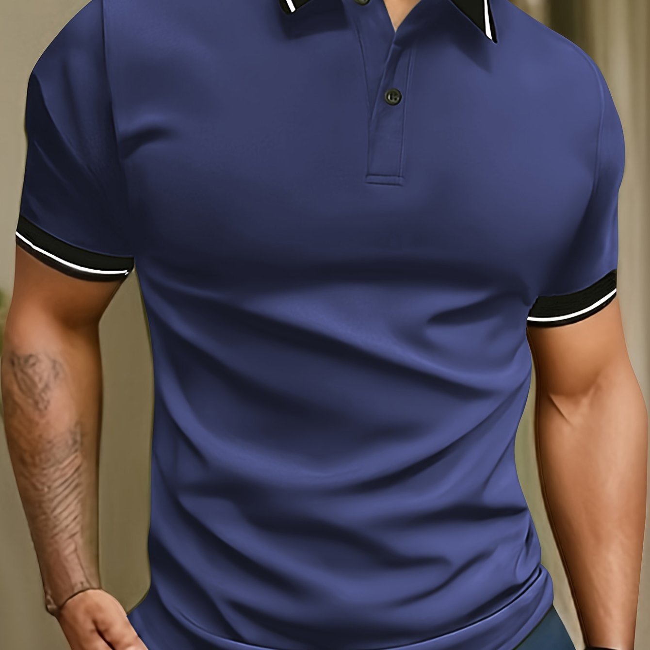 Men??s Trendy Color Block Short Sleeve Button Up Lapel Shirt For Summer Daily, Perfect For Golf & Tennis Outdoor Sports, Stylish Collared Top - Image 6