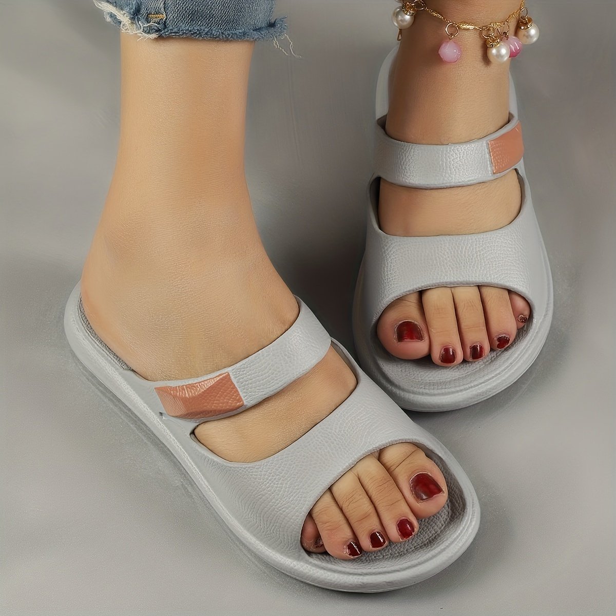 Women??s Trendy Slides, Casual Open Toe Soft Sole Shoes, Lightweight Slip On Beach Slides - Image 5
