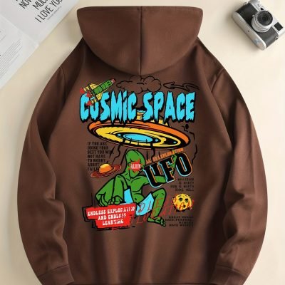 UFO & Alien Print Hoodie, Cool Hoodies For Men, Men??s Casual Graphic Design Pullover Hooded Sweatshirt With Kangaroo Pocket Streetwear For Winter Fall, As Gifts