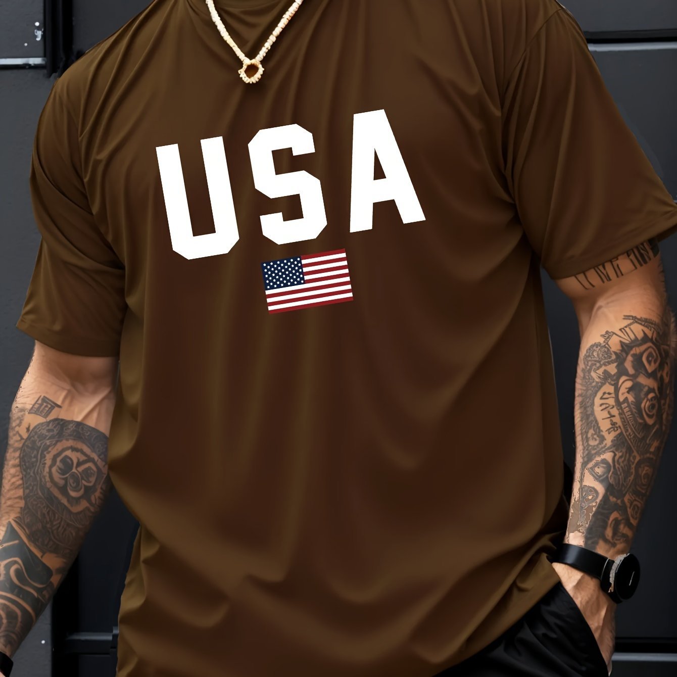 USA Print Men??s Creative Top, Casual Short Sleeve Crew Neck T-shirt, Men??s Clothing For Summer Outdoor - Image 7