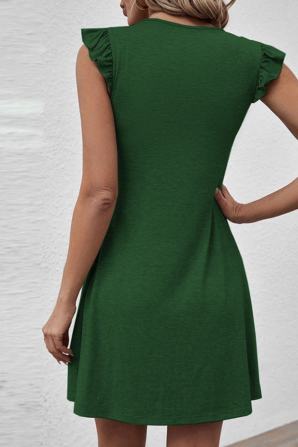 Solid Color V Neck Frill Casual Dress - Image 5