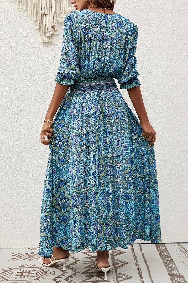 Bohemia Print Long Sleeve Tie Waist Maxi Dress - Image 4